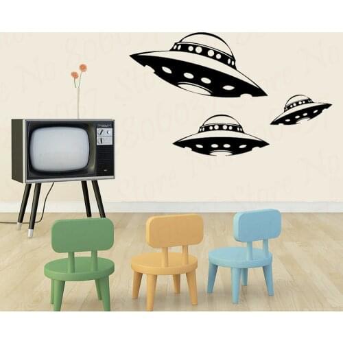 3 Alien Spaceship vinyl Wall DECALS ufo interior design sticker art room home decor WL1581