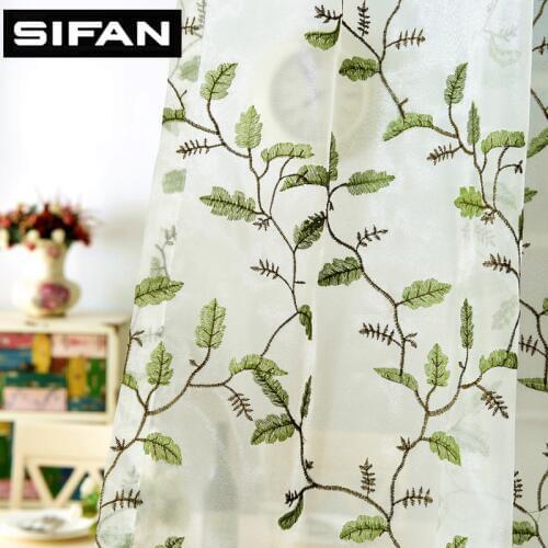 3D Leaves Embroidered Voile Sheer Curtains for Bedroom for Living Room Tulle Window Curtain