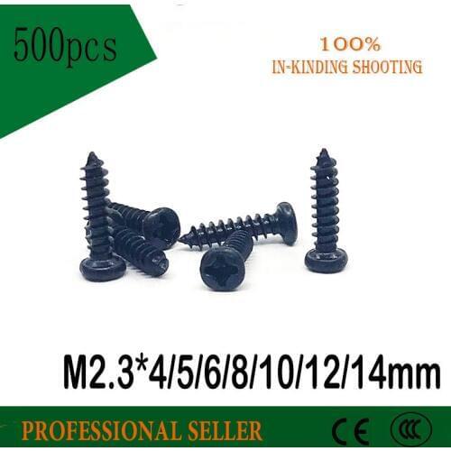 500PCS M2.3*4/5/6/8/10/12/14 mm GB845 Galvanized black micro electronic screw cross phillips round pan head self tapping screw