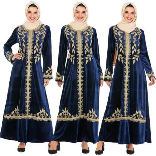 Abaya Embroidery Long Robe Women Muslim Velvet Warm Kaftan Casual Loose Long Sleeve Jilbab Islamic Prayer Ladies Clothing Dubai