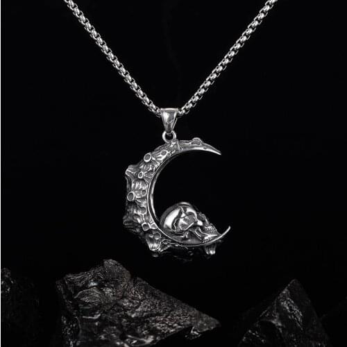 Boutique Handmade Fashion Personality Design Moon Skull Men and Women 316L Stainless Steel Pendant Necklace