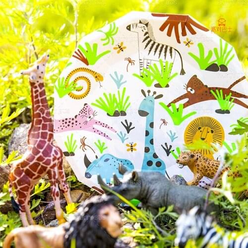 Fluorescent Wild Animal Disposable Paper Plate Paper Cup Tableware Set Outdoor Family Party Supplies Disposable Tableware