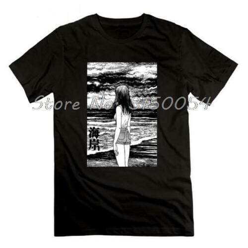 Uzumaki Graphic T-Shirt Sea Horror Manga Junji Ito Tshirt Men Print Cotton O-neck T Shirt Anime Tees Harajuku