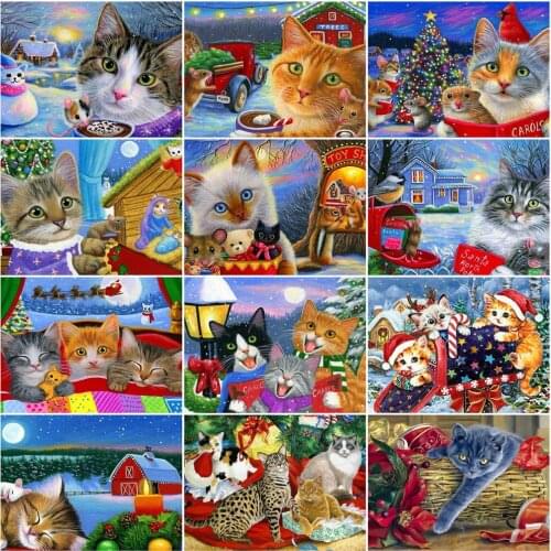 HUACAN Pictures By Number Cat Animal Handpainted Wall Art Pictures By Number For Children Christmas Gift