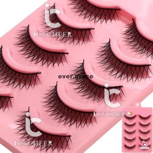 ICYCHEER Acrylic 5 Pairs Makeup Natural False Eyelashes Eye Lash Long Black Handmade Soft