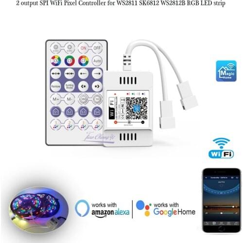 Smart WiFi Voice LED Controller APP 2 output Controller 28key IR remote 5-24V for WS2811 WS2812B Addressable RGB LED Strip
