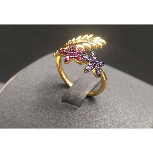 New Tropical Flower Palm Leaf Ring Color Cz Stone Fashion Bague Femme Saummer Party Ring Luxury Brand Jewelry Zk40