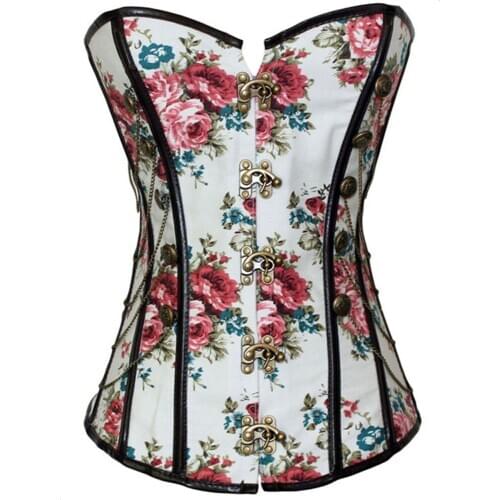 New Steampunk Womens Floral Overbust Chians Corset Waist Control Corset Woman Sexy Waist Cincher Gothic Corset Punk Corselets