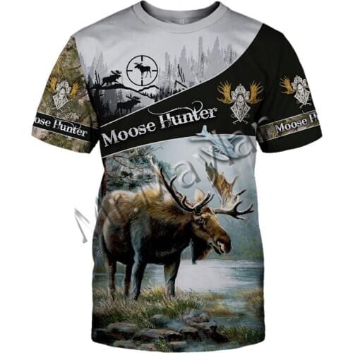 Summer Fashion Animal Moose Hunter Art Colorful Men/Women Leisure O-Neck T-shirt 3D Print Unisex Hipster Tees Tanks Tops S-320