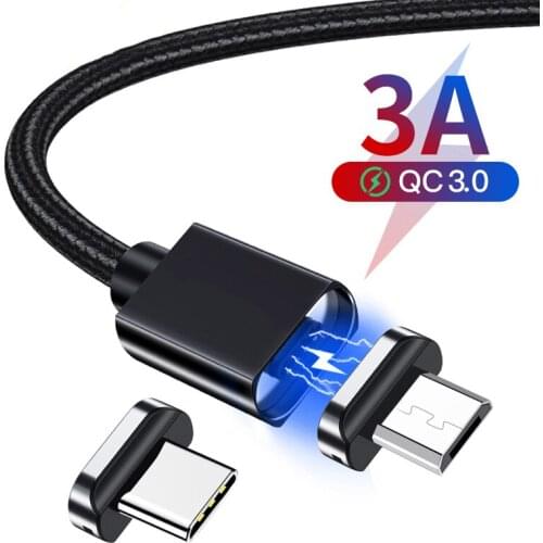3A Micro USB Type C Magnetic Cable USB C Fast Charging Cable Smart Phone Data Sync Cord For iPhone12 Pro Max Xiaomi11 Huawei P40