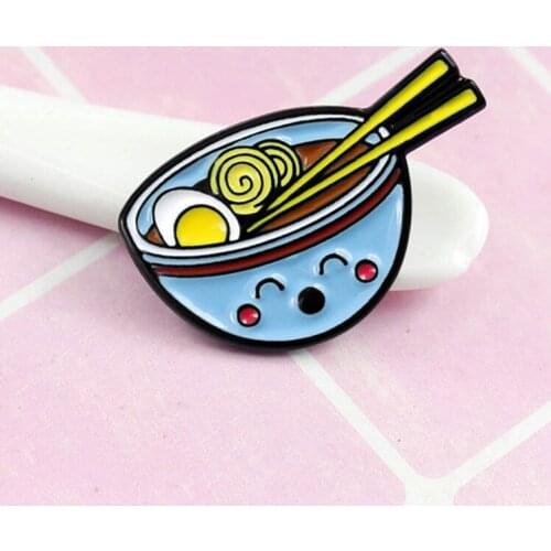 Cute Ramen Brooch Japanese Style Porpoise Egg Roll Ramen Tableware Food Enamel Pin Denim Knit Badge Child Fashion Gifts