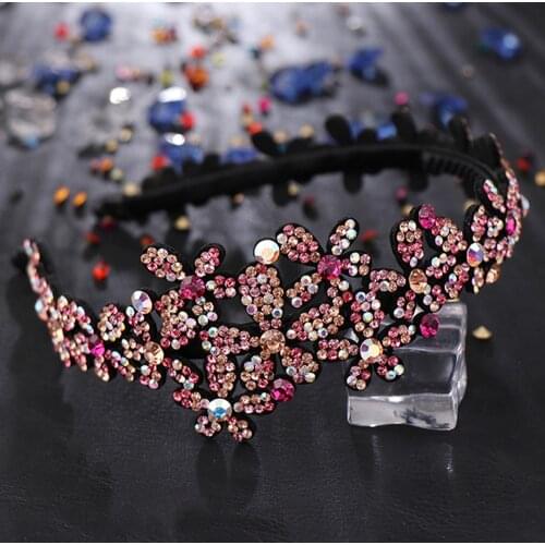 Sweet Wide-sided Flowers Head Wear Luxury Headband for Women Rhinestone Non-slip Border Girl Hairpin Fancy Hair Accessorie Gift