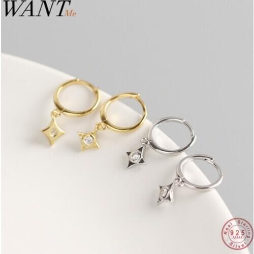 WANTME Minimalist Jewelry Real 925 Sterling Silver Geometric Pave CZ Rhombus Stud Earrings for Women Office Party Teen Gift