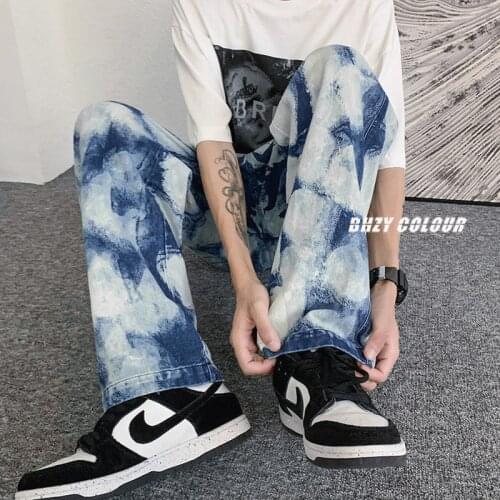 Cloud Jeans Mens Fashion Retro Printing Casual Wide Leg Jeans Men Streetwear Loose Hip-hop Straight Denim Trousers Mens M-5XL