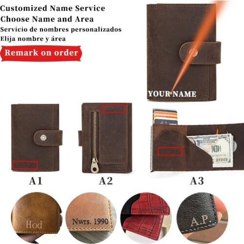 Custom Name Men Card Case Credit Card Holder Aluminium Box Customize Business Crazy Horse Leather Men Wallets ID Card Holders