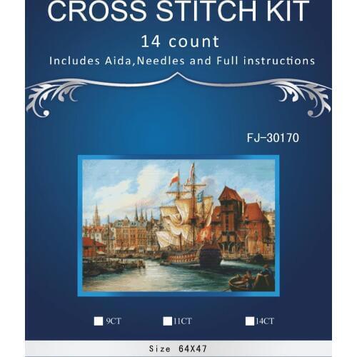 The seaside boat Handmade Needlework Counted Cross Stitch Set Embroidery Kits 14CT Pattern Cross-Stitching Decoratin