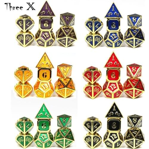 DND Gold Table Game Dice Set,DNDND 7 die Heavy Metal with Gift Bag for Collector Board Player