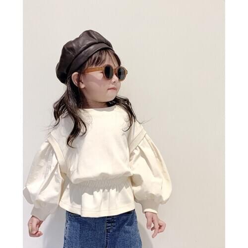 2020 New baby children kids girl Puff sleeve solid color sweater casual Good quality comfortable clothes
