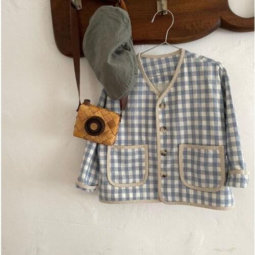2021 new style girls boys cotton full sleeve plaid coat autumn kids jacket