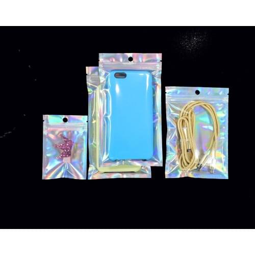 Plastic Bag Aluminum Foil Hologram Food Pouch Small Water Proof Zipper Reclosable Pouches Zipper Storage Bags 50Pcs/Lot