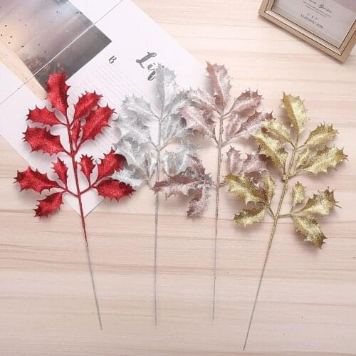 Artificial Glitter Leaves Pendants Christmas Tree Hanging Ornaments Fake Christmas Leaf DIY Handcraft Openwork New Year Decor