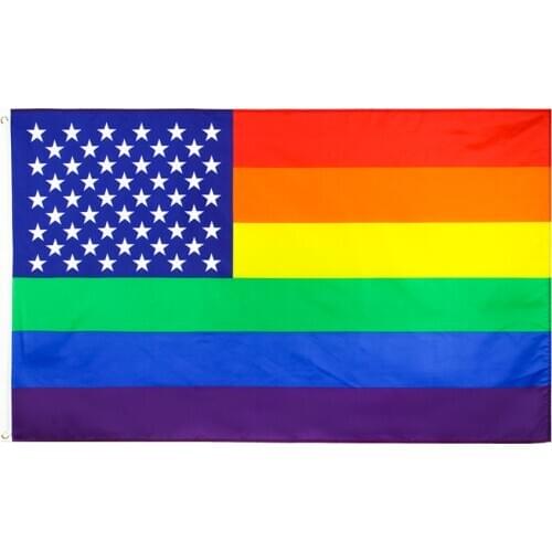 Yeyohy hanging 90*150cm LGBT homosexual us rainbow american gay pride Flag 3 x 5 For Decoration