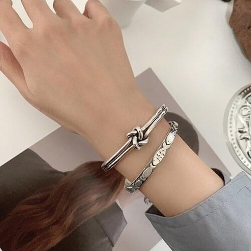 Silver Plated Korean Knotted Fish Bracelet Female Retro Unique Design Cold Wind Distressed Open Punk Jewelry Anniversary