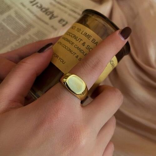 Simple Square Gold Color Chunky Finger 925 Sterling Silver Adjustable Rings For Women Korean Delicate Jewelry Gift