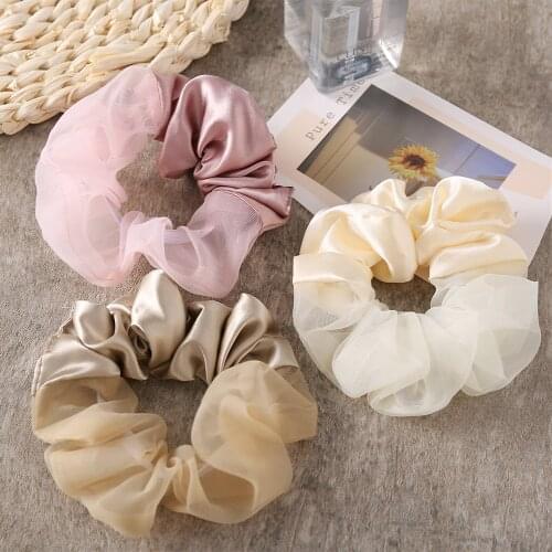 New Satin Solid Color Silk Organza Hair Scrunchies Elastic Hair Bands Women Sweet Elegant Hair Accessories Ponytail Holder