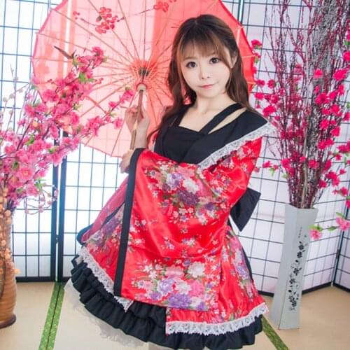 Sexy Women Flower Lace Tea Party Lolita Dress Japanese Kimono Robe Gown With Obi Classic Anime COS Dancing Yukata Vestidos XXXL