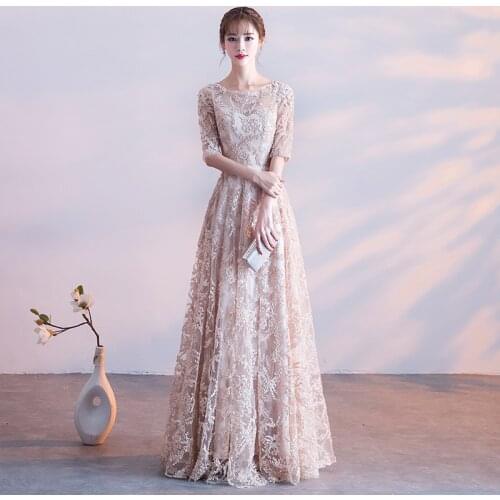 Evening Dress 2019 New Fashion Illusion O-neck A-line Floor Length Prom Party Dress Half Sleeve Custom Made Robe De Soiree