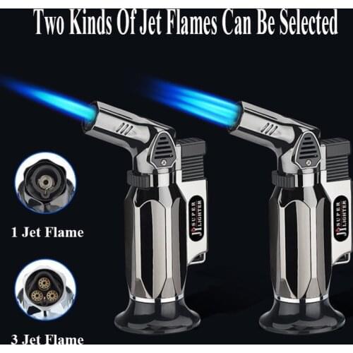 3 Nozzles Torch Lighter Windproof Jet Flame Butane Gas Turbo Pray Gun Lighters Outdoor BBQ Kitchen Lighter Dropship Suppliers