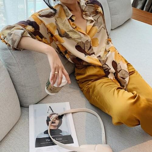 2021 Women Chiffon Blouse Long Sleeve Flower Plaid Shirts Vintage Office ladies Tops Femme Pull Ins Fashion Tropical Tie-Dye Y2K