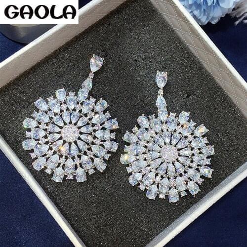 GAOLA 2017 Winter Round Flower Clear Cubic Zirconia Dangle Earrings For Women Girl Fashion Jewelry GLE6486