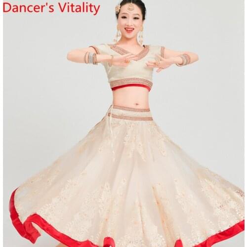 Indian Dance Top Veil Skirt light Gold Set Professional Oriental Belly Dancing Women Adult Competition Performance Costume