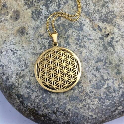Flower of life necklace for women geometry round hollow pendant necklace