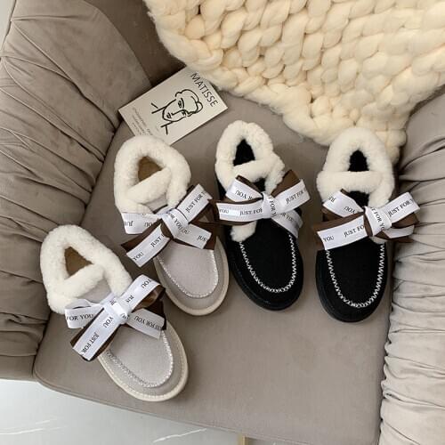 Winter new female snow boots non-slip student plus velvet warm cotton shoes flat lace womens boots Cute Snow Boots U11-29