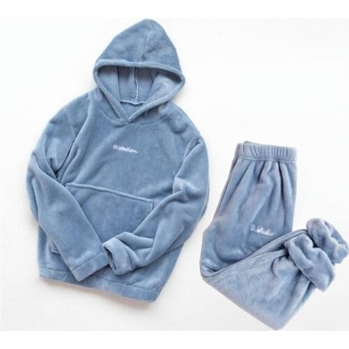 Winter Coral Fleece Pajama Set Women Thick Warm Flannel Velvet Cozy Two Pieces Sleepwear Suit Ladies Home Clothing Homewear Hot