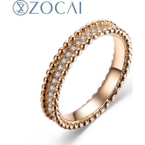 ZOCAI BRAND NATURAL REAL 0.18 CT CERTIFIED I-J/SI DIAMOND WEDDING RING ROUND CUT 18K WHITE GOLD JEWELRY JBW00309