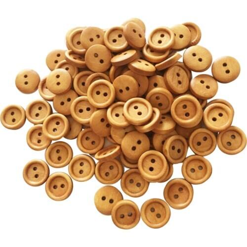 100Pcs Vintage 2 Holes Wood Buttons for Sewing Scrapbooking Round 13mm 15mm Size Optional