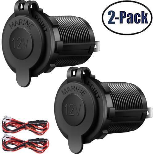 2PCS DIY Waterproof Car Cigarette Lighter Socket Car Marine Motorcycle ATV RV Power Outlet Socket Receptacle 12V-24V 60CM Cable