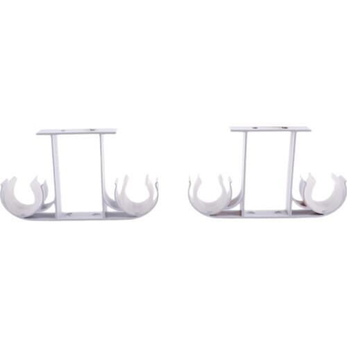 2x Aluminium Alloy Curtain Rod Pole Wall Brackets Hook Holder Double Rod