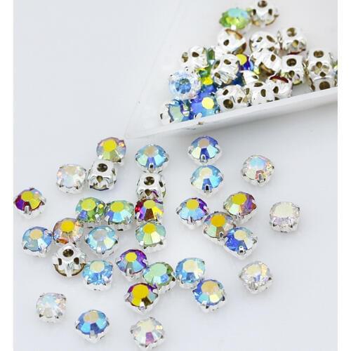 3mm 4mm 5mm 6mm color AB Sew on Round crystal glass Rhinestone jewels Silver Cup Claw montees sewing stone Clothes accessories