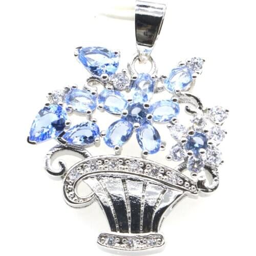 30x27mm Lovely Flowers Basket Created Rich Blue Violet Tanzanite For Womans Daily Wear Silver Pendant Wholesale Drop Shipping