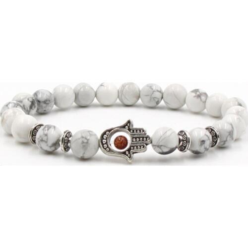 8mm hr24r hand eye Reiki Chakra Bracelet white Howlite Buddha Yoga stone bead essential oils diffuser Bangles Jewelry
