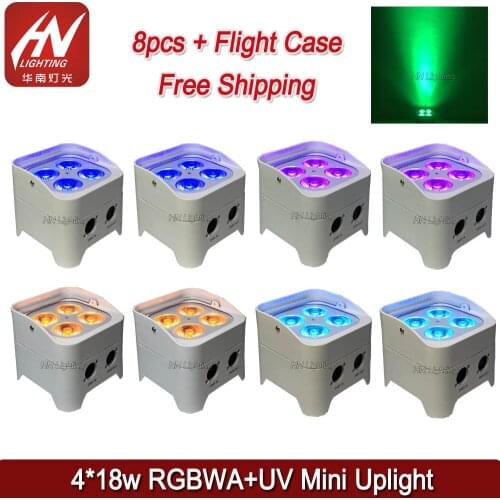 8pcs uplighting 4x18w 6in1 dmx Wireless par led rgbwauv battery uplight with charging flight case