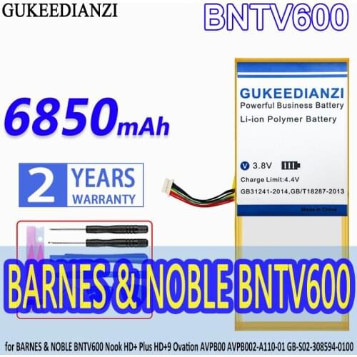 GUKEEDIANZI Battery BNTV600 6850mAh for BARNES & NOBLE BNTV600 Nook HD+ Plus HD+9 Ovation AVPB00 AVPB002-A110-01 Bateria