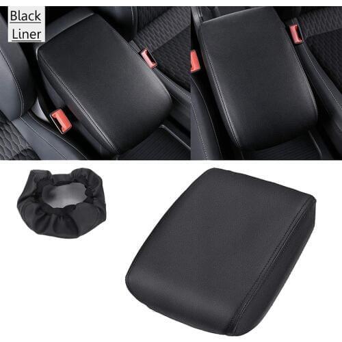 Car Leather Center Console Seat Box Pad Armrest Cover Protective Cover for Tiguan MK2 2016 2017 2018 Black