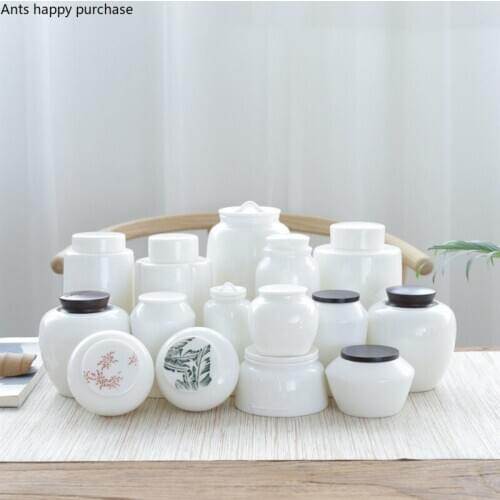 White Porcelain Tea Pot Ceramics Storage Tank Home Kitchen Small Tea Set Accessories Chinese Tea Warehouse with Cover Teaware