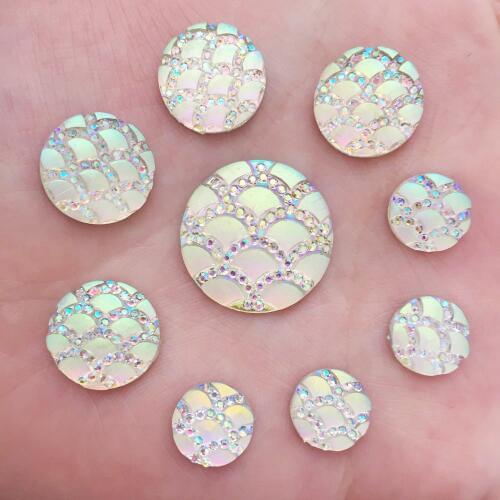 Shiny AB Resin Round Flat Back Rhinestone Buttons Scrapbook DIY Wedding Applique Ornament Crafts Size 10/14/20mm F554-556
